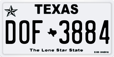 TX license plate DOF3884