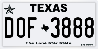 TX license plate DOF3888
