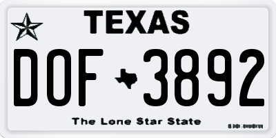 TX license plate DOF3892
