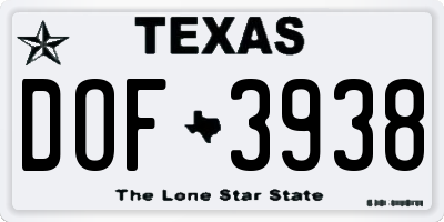 TX license plate DOF3938