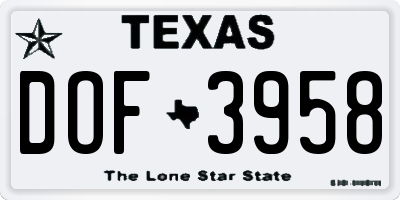 TX license plate DOF3958
