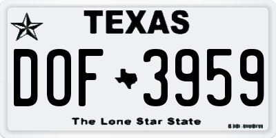 TX license plate DOF3959
