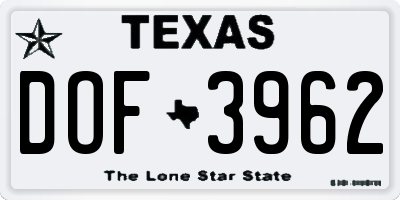 TX license plate DOF3962