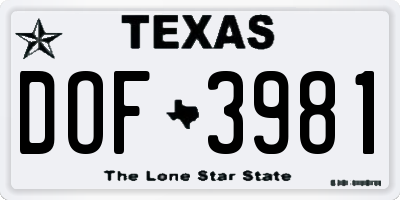 TX license plate DOF3981