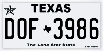 TX license plate DOF3986