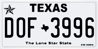 TX license plate DOF3996