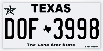 TX license plate DOF3998