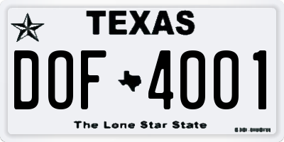 TX license plate DOF4001