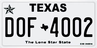 TX license plate DOF4002