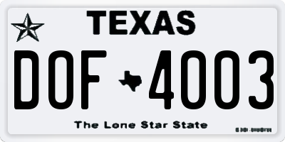 TX license plate DOF4003