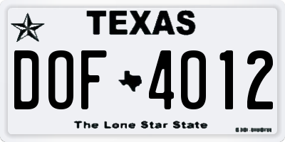 TX license plate DOF4012