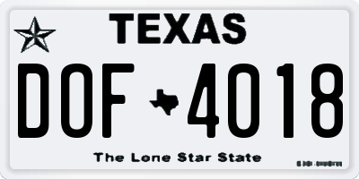 TX license plate DOF4018