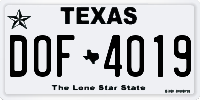 TX license plate DOF4019
