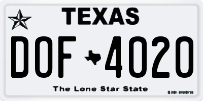 TX license plate DOF4020