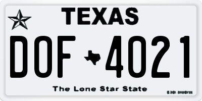 TX license plate DOF4021