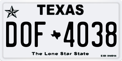 TX license plate DOF4038