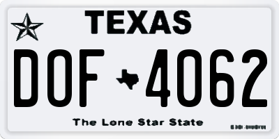 TX license plate DOF4062