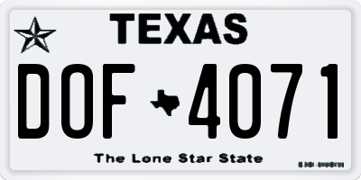 TX license plate DOF4071