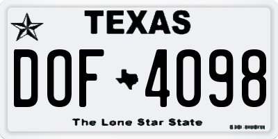 TX license plate DOF4098