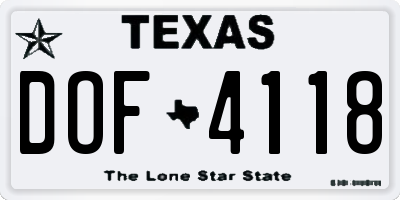 TX license plate DOF4118