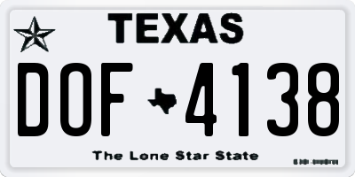 TX license plate DOF4138