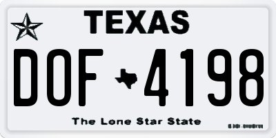 TX license plate DOF4198