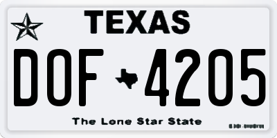 TX license plate DOF4205