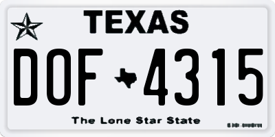 TX license plate DOF4315