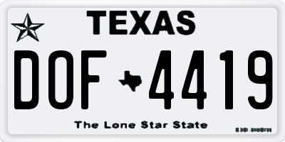 TX license plate DOF4419