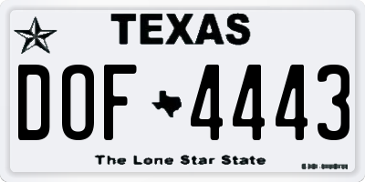 TX license plate DOF4443
