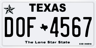 TX license plate DOF4567