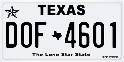 TX license plate DOF4601