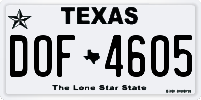 TX license plate DOF4605