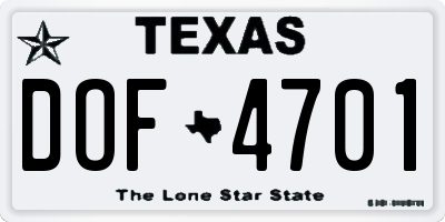 TX license plate DOF4701