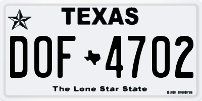 TX license plate DOF4702