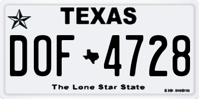 TX license plate DOF4728