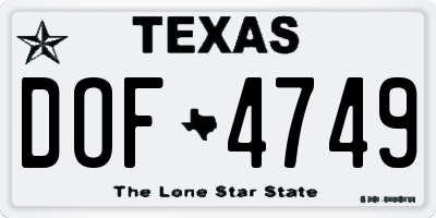 TX license plate DOF4749