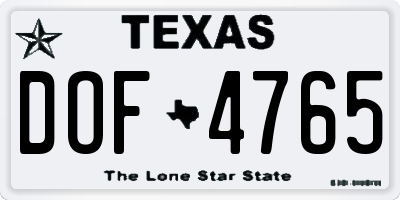 TX license plate DOF4765