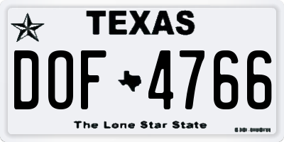 TX license plate DOF4766
