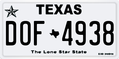 TX license plate DOF4938