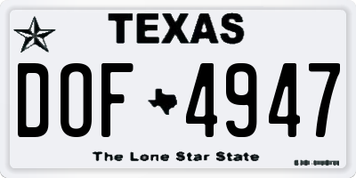 TX license plate DOF4947