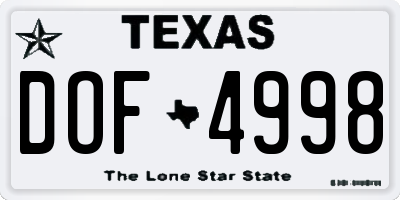 TX license plate DOF4998