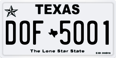 TX license plate DOF5001