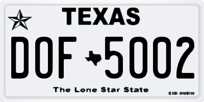 TX license plate DOF5002