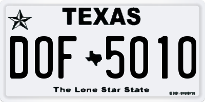 TX license plate DOF5010