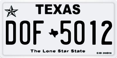 TX license plate DOF5012