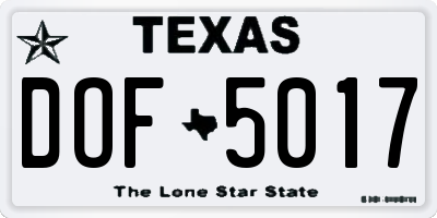 TX license plate DOF5017