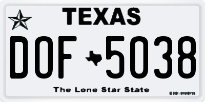 TX license plate DOF5038