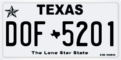 TX license plate DOF5201