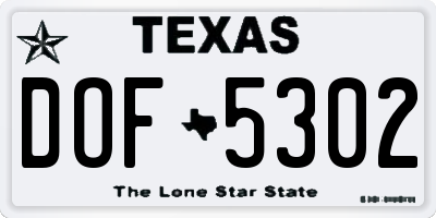 TX license plate DOF5302